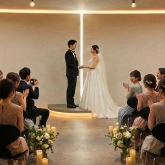 挙式に集中できる上質シンプル空間。レース越しに自然光が差し込むナチュラルテイストのチャペル
