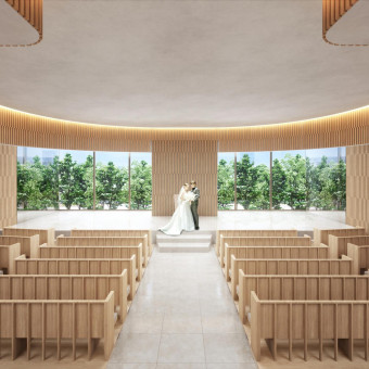 木の温もりを感じる洗練されたチャペル/110名収容