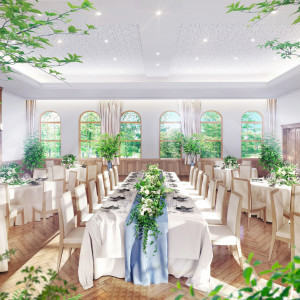 【人数・テイストの異なる2つのパーティ会場】オープンキッチンから五感で楽しむ料理でおもてなし。隣接ガーデンやテラスでは、季節ごとの緑と都心とは思えない自然を楽しめる|メーヤー・ライニンガーの写真(55497854)