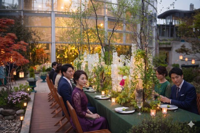 自然に囲まれたイブニングパーティ(BOTANICA CAFE&RESTAURANT 中庭)