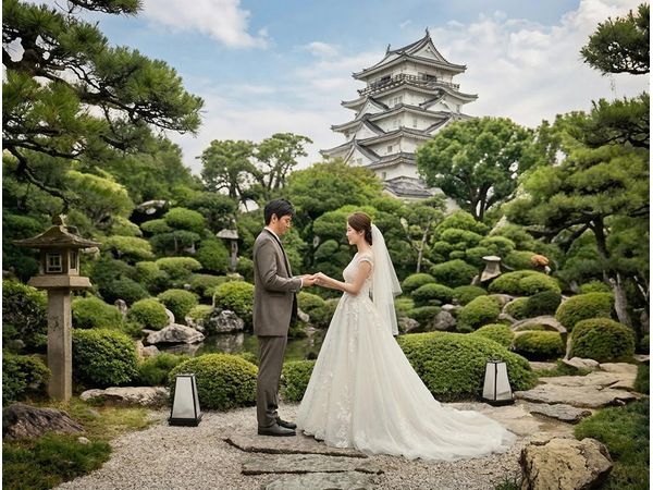 福山城 二の丸 福寿会館テラスの庭園人前式 Garden Ceremonyの写真（2枚目）