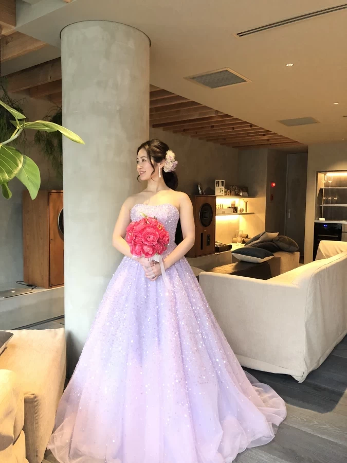 結婚式カラードレスハツコエンドウ風前撮りや二次会用でも