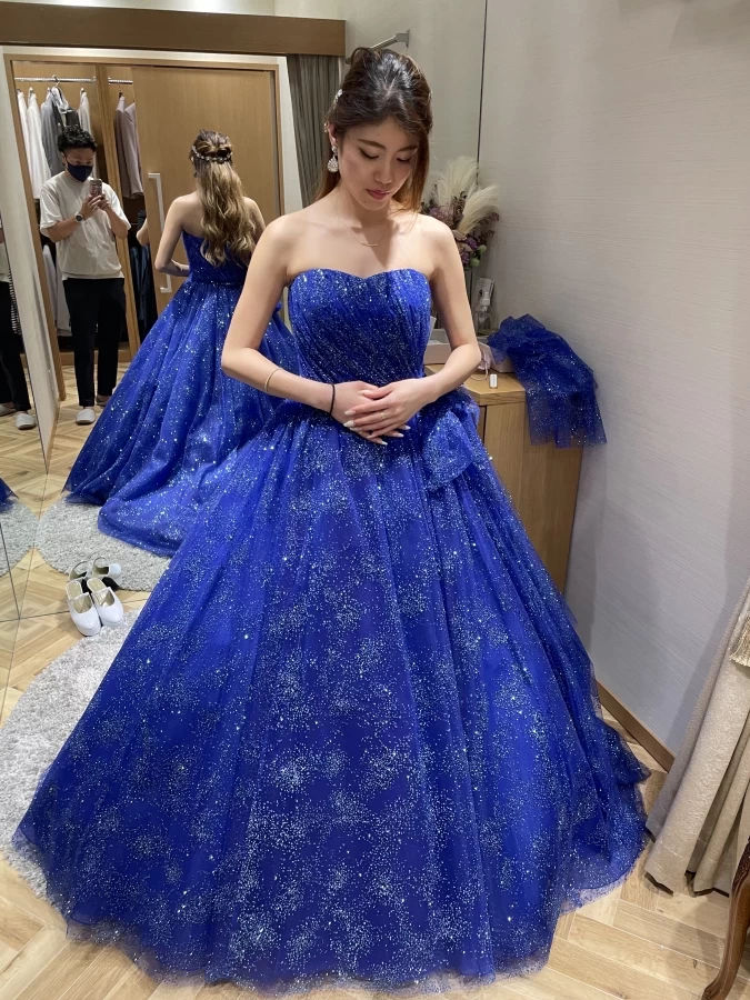 カラードレス　ネイビー　ハツコエンドウJILL風　パニエ付き 新婦のドレス試着レポ】ハツコエンドウの4着（Jillネイビー/ヴァネッサ