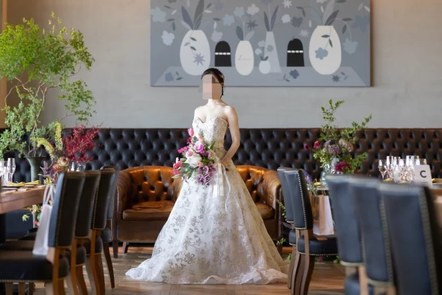 オシャレなリーフ柄のベア イブニングドレス♩.• 【公式通販】