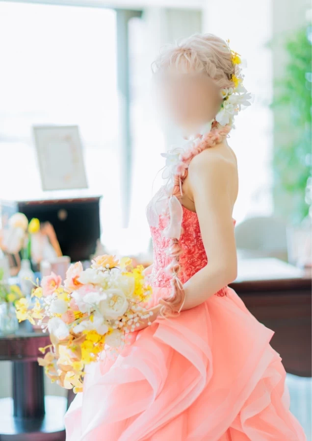 くすみピンク チュールドレス ボリューム パニエ ピアス付 結婚式 前撮り くすみピンク チュールドレス ボリューム パニエ ピアス付 結婚