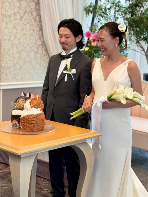 リス犬さんのウエディングケーキの写真