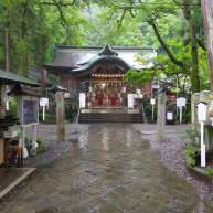 雨の日の神社の様子