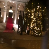 夜の外のイルミネーションと挙式のチャペルのところ