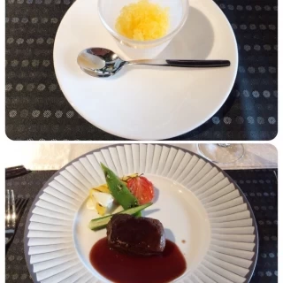5．グラニテ　6．肉料理（牛フィレ）