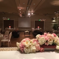 高砂席からの眺め。スクリーンがある。