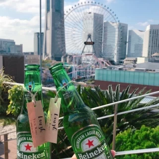 横浜らしい景色の中、ビールが飲めました