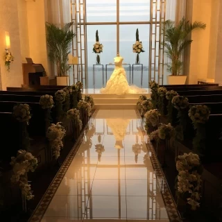 大理石に新郎新婦が写り込むよう計算されており素敵でした。