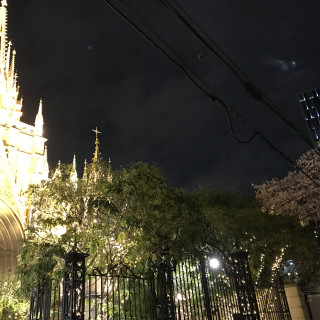結婚式終了後、ご近所の桜の木とともに大聖堂