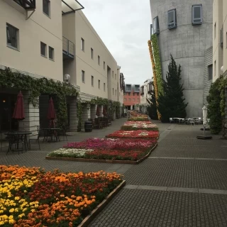 宿泊施設と披露宴会場前の通りです。お花がとても綺麗。