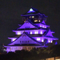 式場から見えるライトアップされた大阪城
