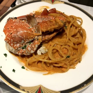 試食会でいただいたパスタ。濃厚カニソースが美味でした