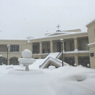 挙式会場からの大階段。雪のため埋まってます。