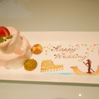 試食でいただいたウエディングケーキ。思い出の場所付きです！