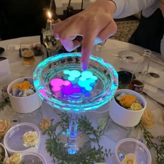 ミッキーミニーを水の中に入れて光る演出
