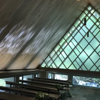 池の水が光で壁に写ります