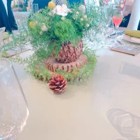 緑と白と黄色で統一された装花が素敵でした。