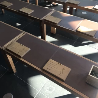 椅子はベンチのような形