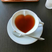 試食後のお茶タイム♪カップがハートになってて思わず撮影！