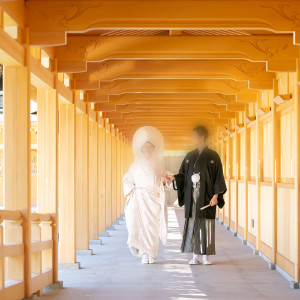 雨の日は回廊を歩いて大拝殿に進むそうです|518995さんの新潟縣護国神社の写真(710171)