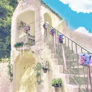 庭にある階段の建物
