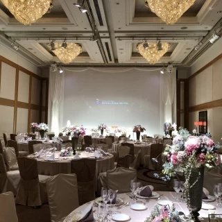 大きなスクリーンがある披露宴会場