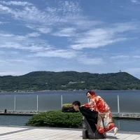披露宴会場の外には海が見えるガーデンテラス