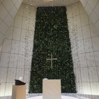 天井が高く、正面のグリーンがとてもきれいです。
