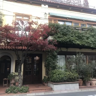 レストランの外観。木がたくさんでナチュラルな雰囲気。