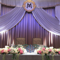ミラコスタのMのロゴが特徴的で新郎新婦の席。