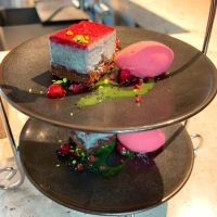 ゴマとベリーのケーキとソルベ