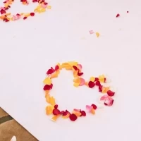 フラワーシャワー後お庭でブーケトスをして戻るとお花がハート