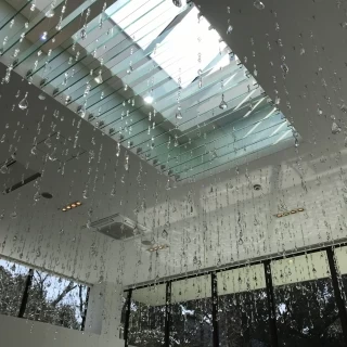 天井から太陽光が差し込む工夫がされています