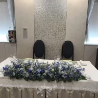 横に長い会場で全体が見渡せる中央にふたりの席がありました。
