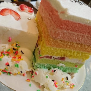 結婚式のテーマである虹をケーキでも再現してくださいました。