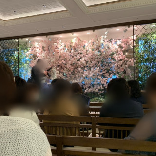 桜の壁が印象的なチャペル