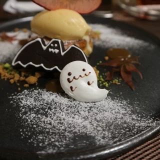 見学当日がハロウィンだったので、デザートがとても可愛かった。