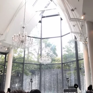 前方に滝が流れています。