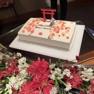 段葛の桜と愛犬をイメージしたケーキをリクエストしました