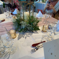 ゲストテーブルの装花
キャンドルとランナーで華やかに。