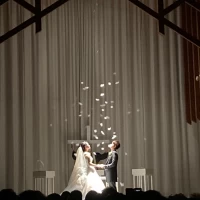 天井から羽が降ってくる演出