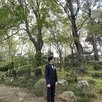 会場の庭です、緑が素敵。