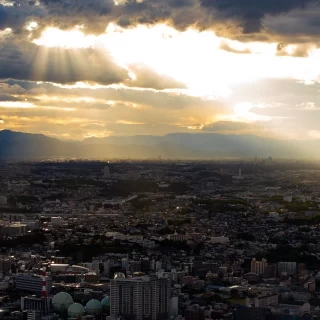 70階披露宴会場の景色（夕焼け）