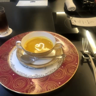 試食のかぼちゃのスープ
