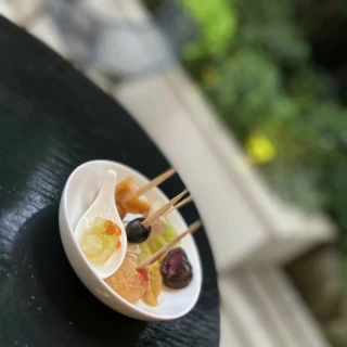 ピンチョスの中に新郎の希望で漬物ブッフェも入れてもらいました