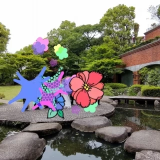 お庭にて親族写真